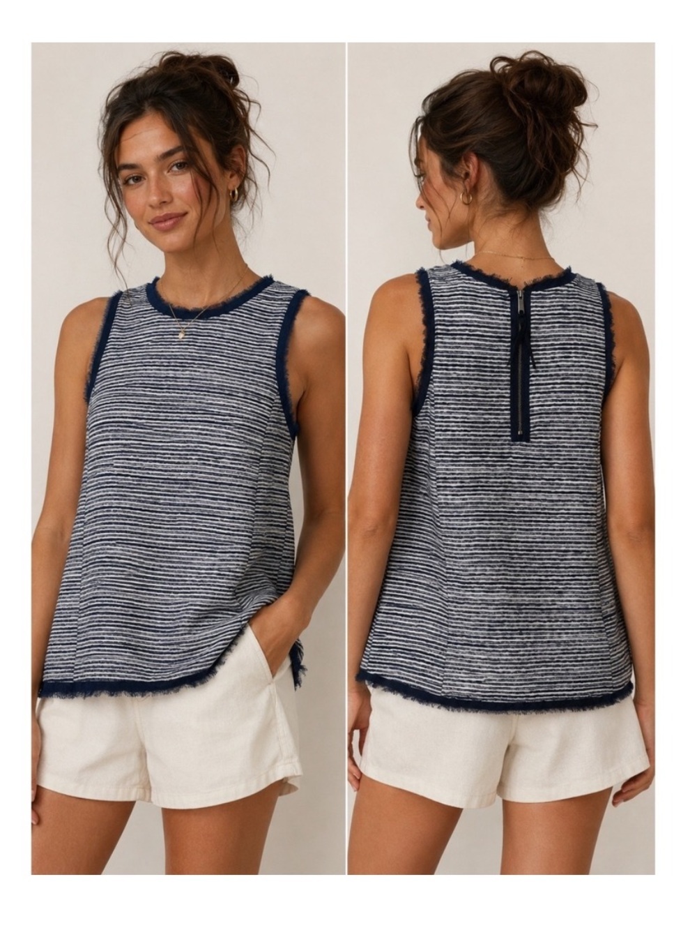 Anthropologie Navy and White Striped Sleeveless Tank